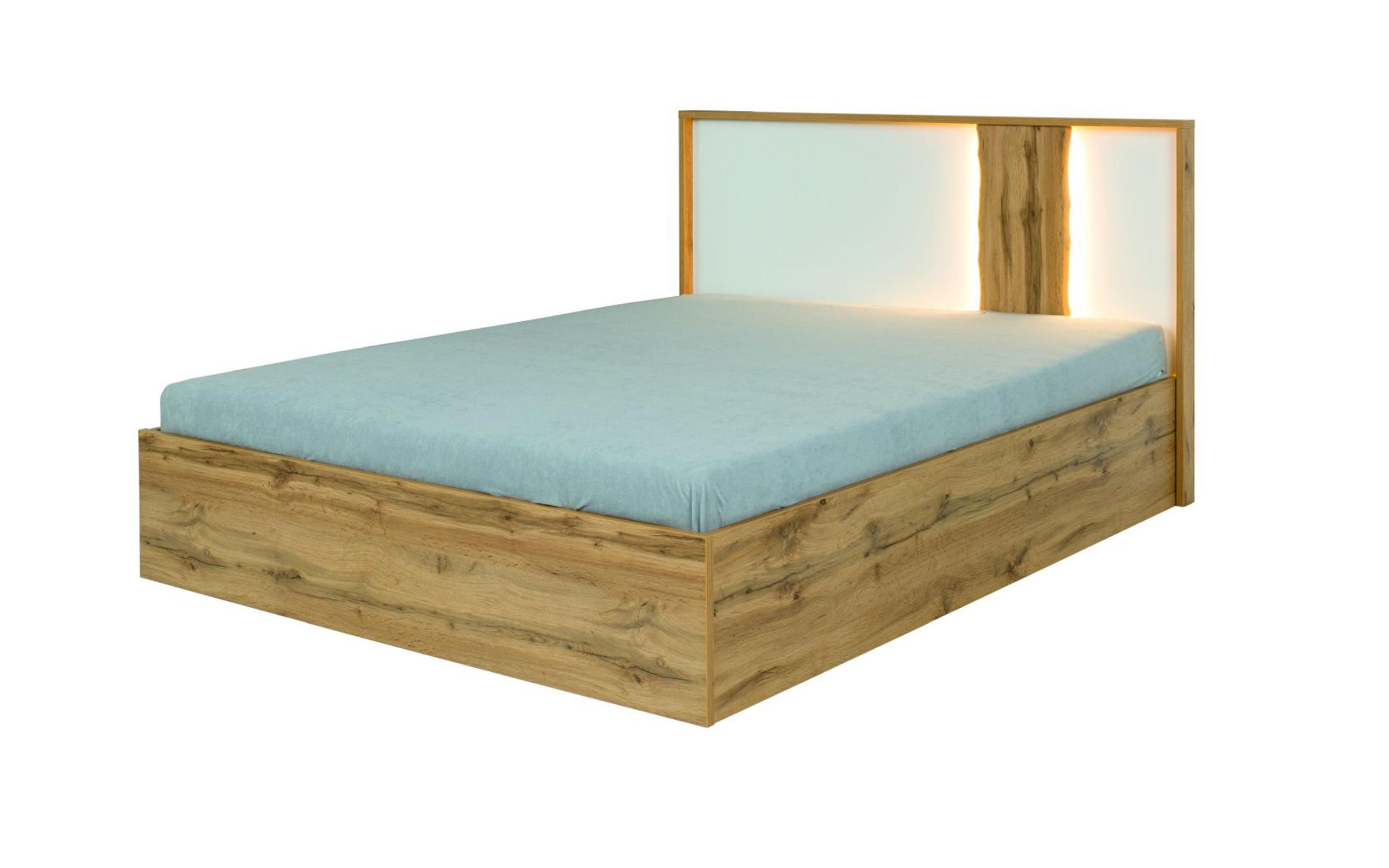 Κρεβάτι Wood 160/200 + LED, δρυς  votan + alpine white + λευκό γυαλιστερό  1